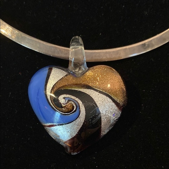 Artisan Swirl Glass Heart Pendant in Blue and Gold - Picture 1 of 5